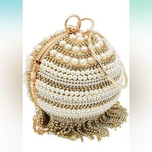 Round Ball Gold Tassel Crystal Clutch Evening Handbag
